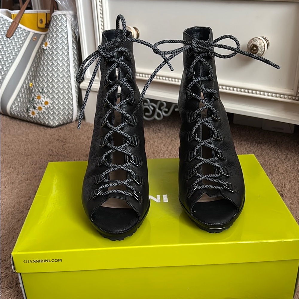 Gianni Bini Black Lace-Up Heels